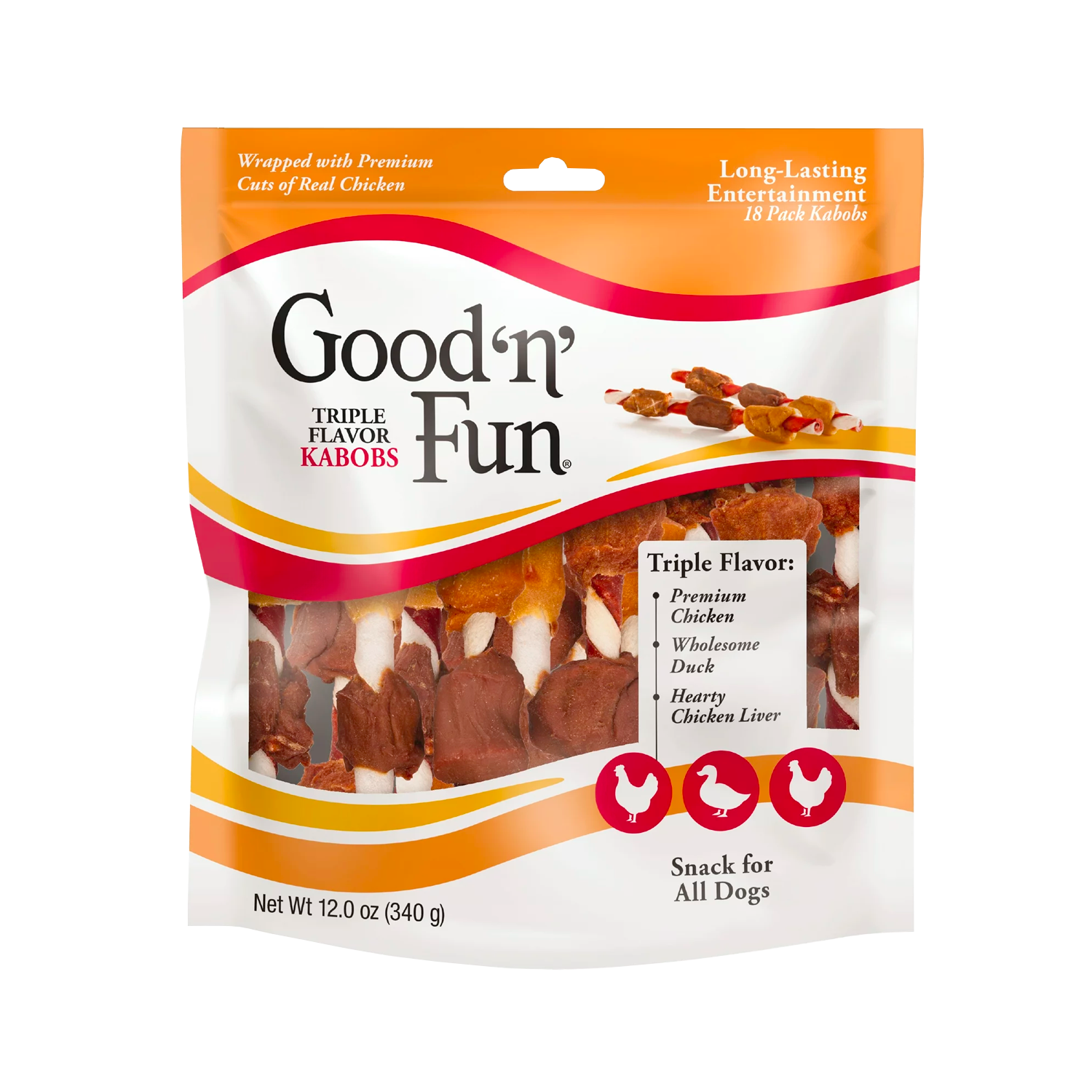 Good 'n' Fun Triple Flavor Kabobs Snack for All Dogs, 18 count, 12.0 oz