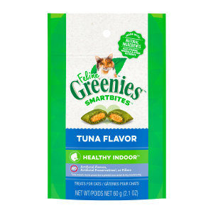 FELINE GREENIES SMARTBITES HEALTHY INDOOR Natural Treats for Cats, Tuna Flavor, 2.1 oz. Pouch