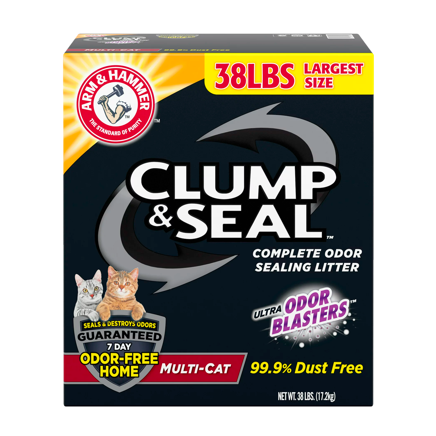 Arm & Hammer Clump & Seal Multi-Cat Complete Odor Sealing Clumping Cat Litter, 38lb