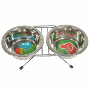 Kutya-etetőtál szett, dupla álványos, 2 x 550ml