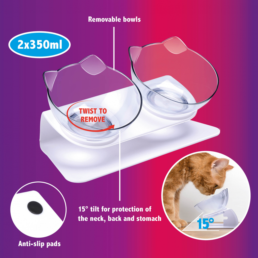 Gerinckimélő etetőtál cicáknak dupla, 2x350ml - Image 5
